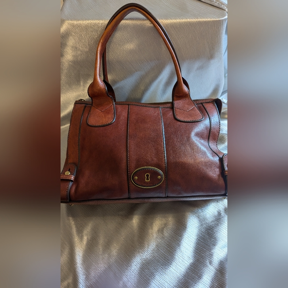 FOSSIL Vintage Revival Top Zip Satchel - Red/Dark Brown